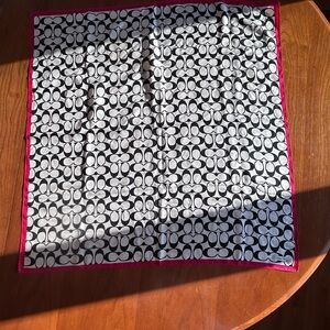 Coach Black and White Silk  Scarf with Red Trim